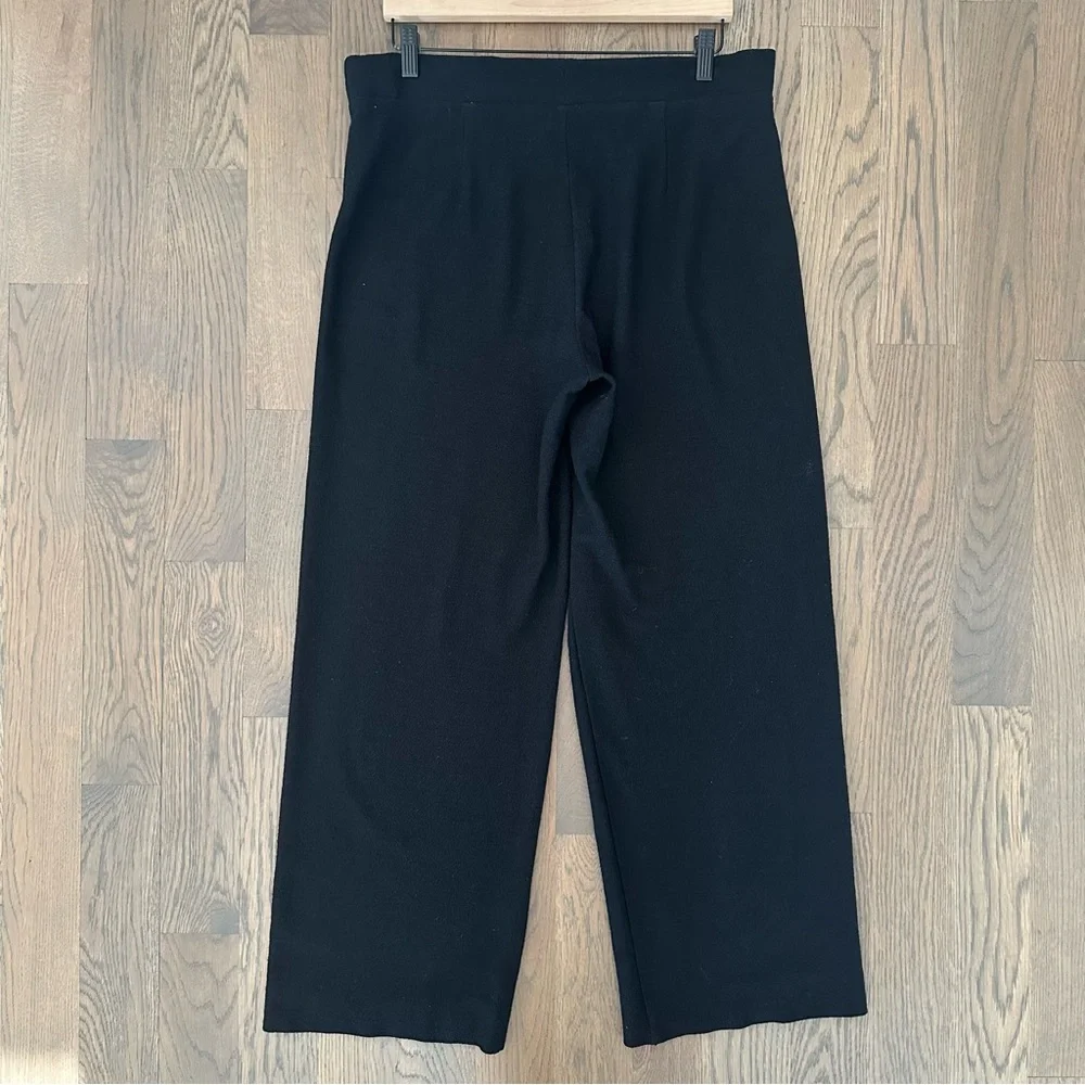 SOLD Eileen Fisher 100% Wool Boucle Knit High Waist Straight Leg Pant Black M - Picture 6 of 9